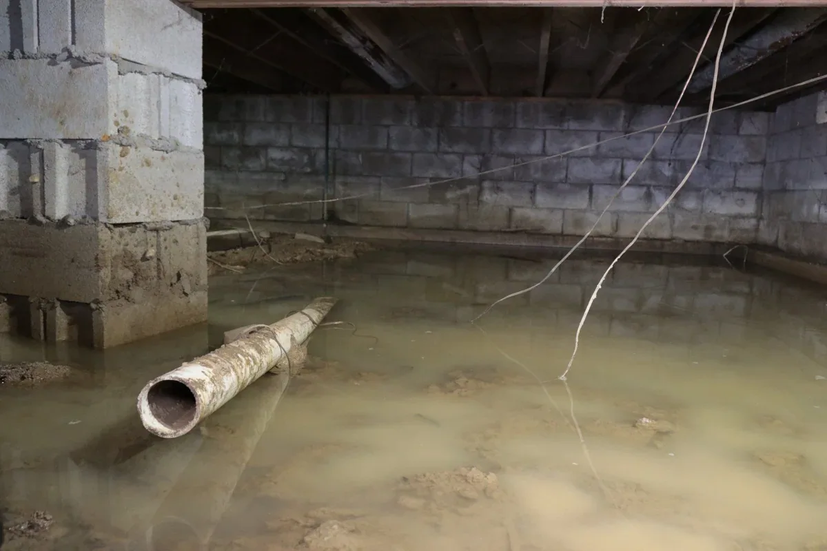 Water in de kruipruimte met een rioolbuis