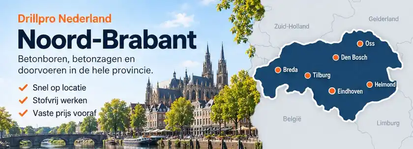 Noord-Brabant: illustratieve provinciekaart met stadsbeeld in de huisstijl van Drillpro Nederland